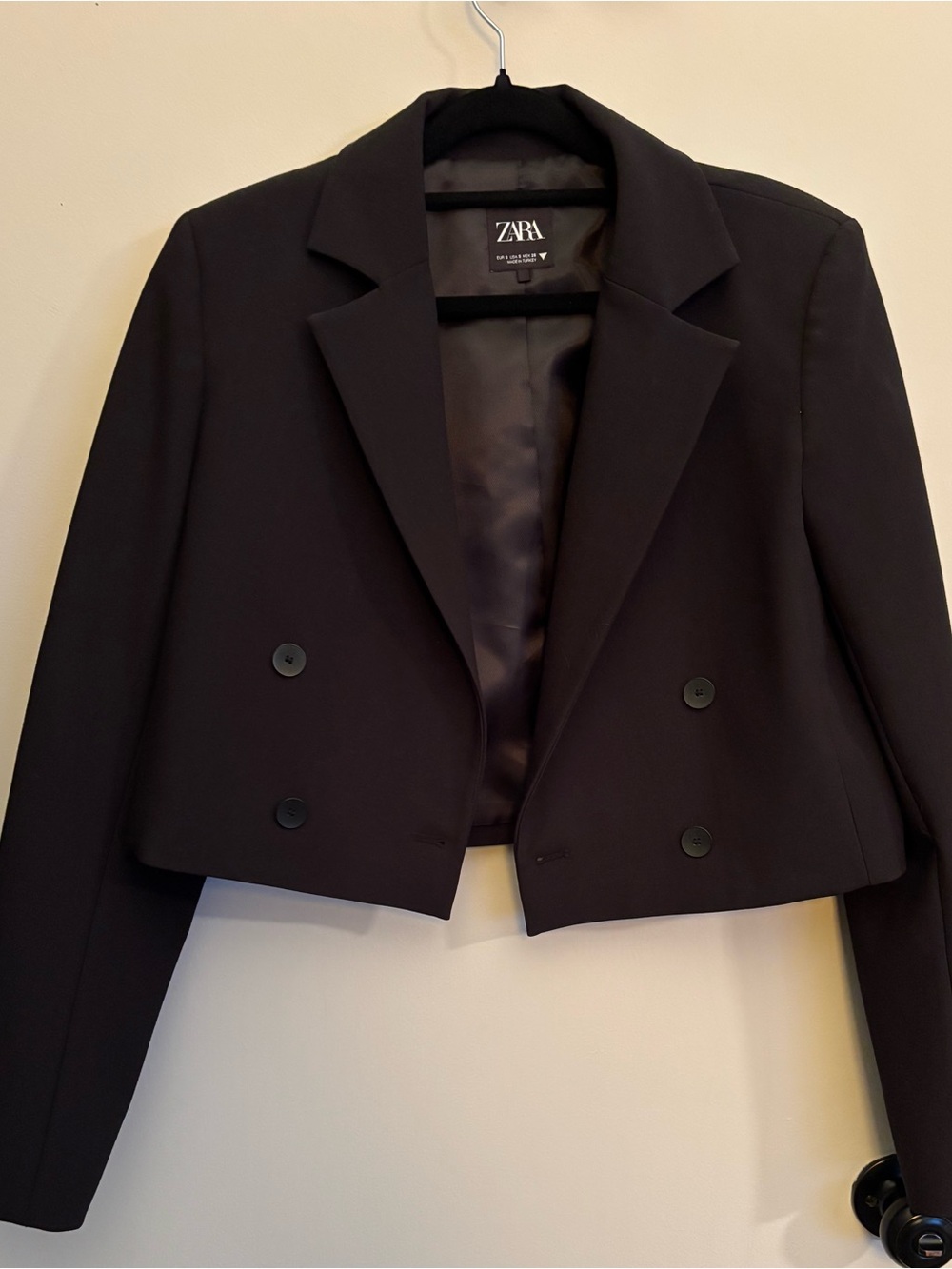Zara Black Cropped Double-Breasted Blazer Jacket